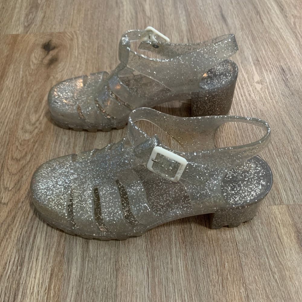 JuJu heeled jelly sandals in sparkly silver grey - size 41 Euro